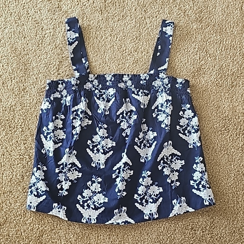 J. Crew women's Block-print squareneck smocked tank top NEW